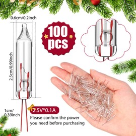 Mudder 100 Pcs Christmas Mini Replacement Light Bulbs Christmas Tree Lights Incandescent Wire String Lights Replacement Bulbs for Home Xmas Indoor/Outdoor Decorative Supplies(Warm White,2.5V*0.1A)