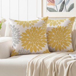 ViaElayu Outdoor Cushion Cover 50 x 50 cm Spring Gleb Flowers Cushion Covers Decorative Cushion Cover Dahlia Weatherproof Decorative Cushion Couch Cushion Summer Cushion Covers Living Room Garden Sofa
