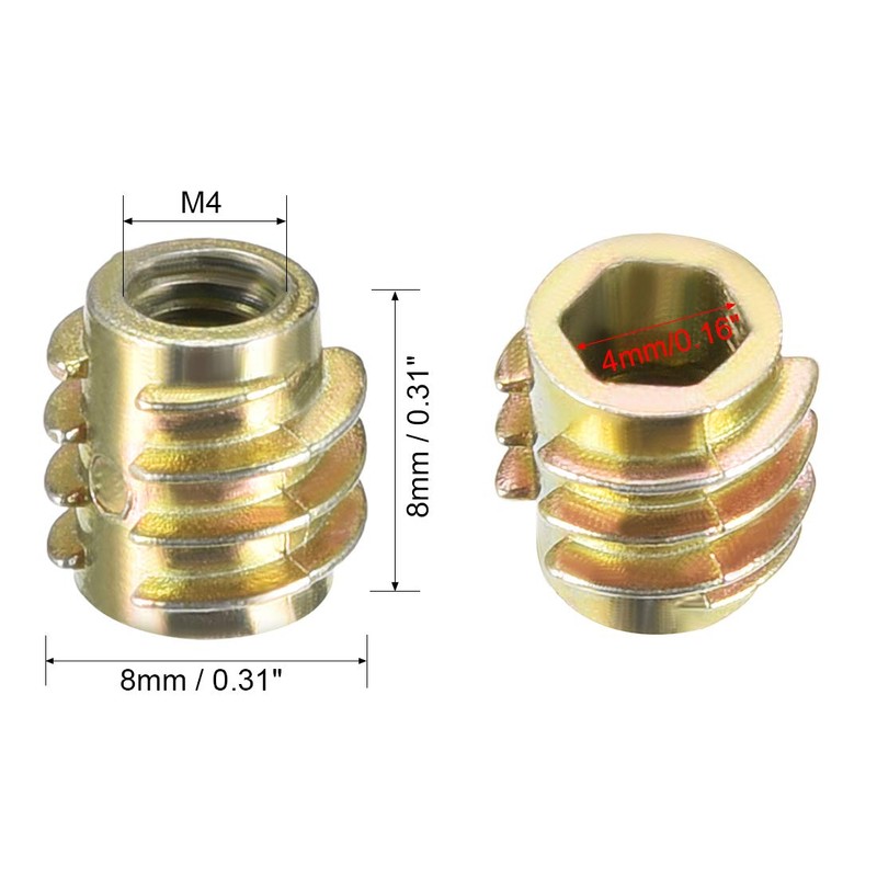 sourcing map Furniture Threaded Insert Nuts Zinc Alloy Hex-Flush M4