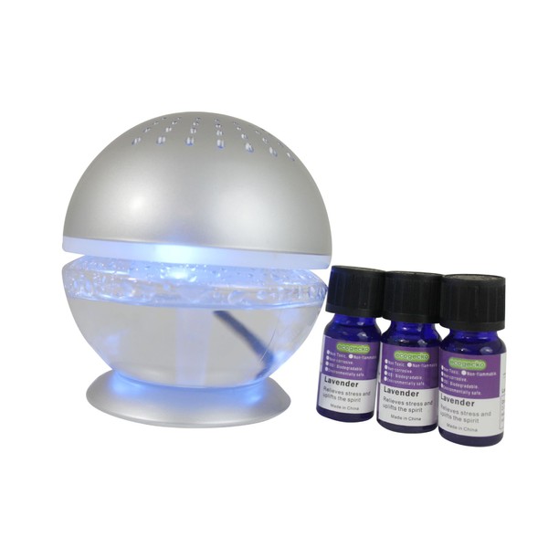 EcoGecko Little Squirt Glowing Water, Air Revitalizer, Air Freshener, Room Aromatizer, Aromatherapy, Aroma and Essential Oil Diffuser with 3 Bottles of Lavender Oil