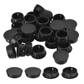 uxcell 1-3/8" Plastic Hole Plugs, 16Pcs Flush Type Panel Round Snap in Fastener Knockout Locking Plugs for Furniture Insert End Caps Panels, Black