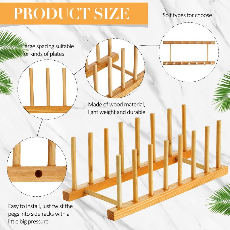 Zopeal 9 Pcs Bamboo Wooden Plate Racks Dish Rack Stand