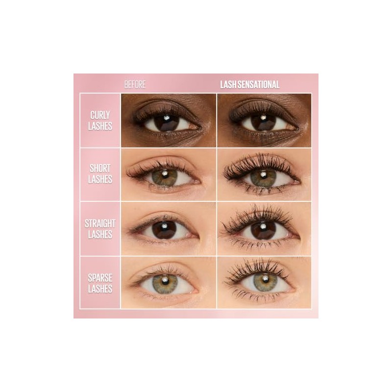 MAYBELLINE - Máscara lavable Lash Sensational, negro parduzco, 0.32 onzas