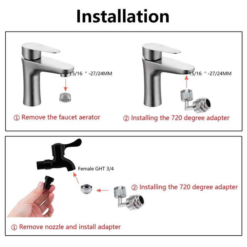 720 Degree Swivel Faucet to Garden Hose Adapter,3/4 Inch GHT