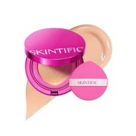 SKINTIFIC Base de Maquillaje Cushion de Alta Cobertura y Acabado Glow - Maquillaje Long-Lasting Hidratante con Péptidos y Ácido Hialurónico - Efecto Sin Poros y Protección Anti-Oxidación, 03 Pétalo