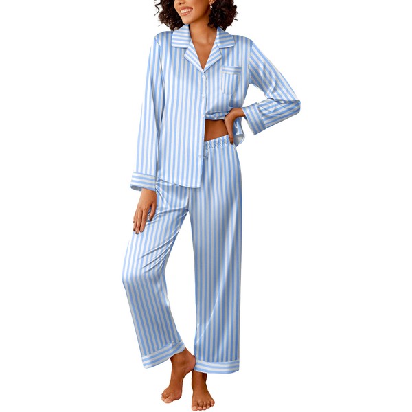 Ekouaer Womens Silk Satin Pajama Sets 2 Piece Sleepwear Pjs