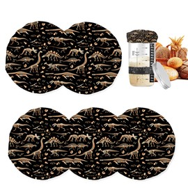 Sourdough Starter Jar Cloth Covers,Cute Skeletons Dinosaurs Fossils Sewn Fabric Lids for Enhanced Fermentation Reusable Cloth Lid Top Cover Sourdough Cover for 3-4 Inch Jar Mouth