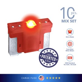 CARAX Low Profile Mini Micro Blade ATT/LP-Mini - 10 pcs. Assortment Kit - Smart Auto Glow Fuse Easy Identification - Mix 10 pcs.