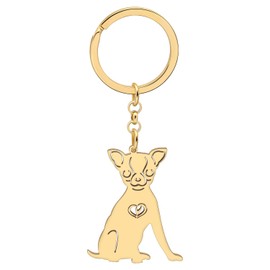 WEVENI Cute Dog Keychain 18K Gold Plated Stainless Steel Key Chain Ring Accessories Charms Dog Lovers Gifts for Women Girls (Gold Plated Chihuahua)
