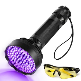UV Torch 100 LEDs UV Black Light Torch with UV Protective Glasses, 395 nm UV Light Scorpion Light Torch Lamp for Fake Banknotes, Urine of Dogs, Carpets, Rodents