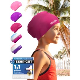 KIDVERSE Swimming Cap for Girls with Long Hair, 6-9 Years, for Children, with Non-Slip Nubs, UV Protection, Tear-Resistant & Waterproof