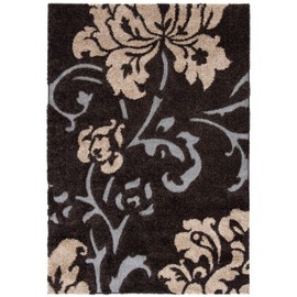 Safavieh Florida Shag Collection SG458-2879 Floral Textured 1.18-inch Thick Area Rug, 6' x 9', Dark Brown/Smoke