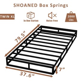 SHOANED Twin XL Metal Box Springs - 7 Inch Low Profile Heavy Duty Black Basics Bed Base Non Slip Box Spring Mattress Foundation, Easy Assembly, No Noise
