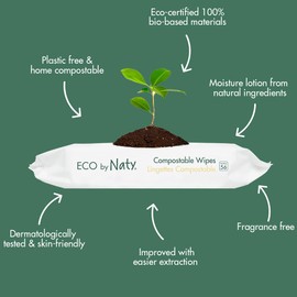 Eco by Naty Unscented Baby Plant based Compostable Wipes, 0% plastic, No nasty chemicals, White, 672 Count
