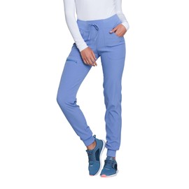 HeartSoul Women's Medical Scrub Jogger Pants Contemporary fit Drawstring Waistband Jogger with 5 Pockets - HS030, L, Ciel