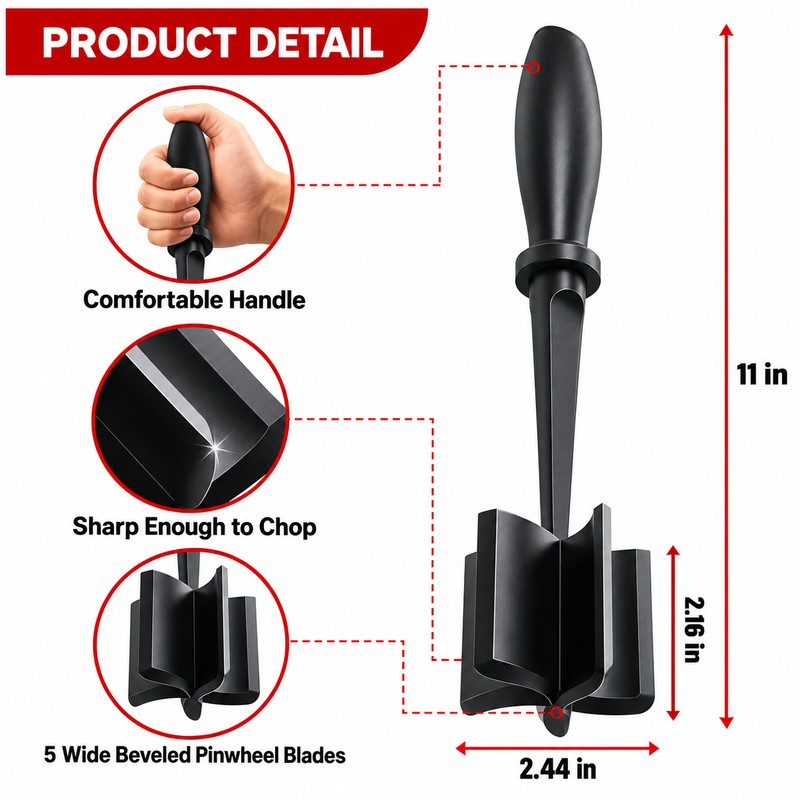 Manual Meat Chopper Tool – 5 Blade Ground Beef Shredder