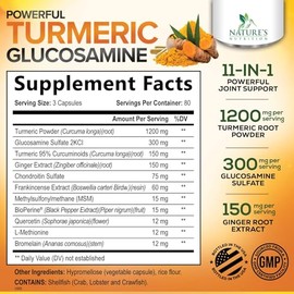 Turmeric Curcumin Supplement - 95% Curcuminoids with Glucosamine, Ginger & MSM, BioPerine Black Pepper Extract for Best Absorption, Natural Vegan Join