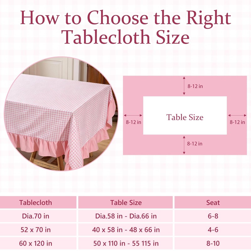 Simihiran Pink Gingham Ruffle Tablecloth 60 x 120 Inch Rectangular