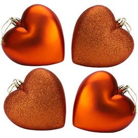 Christmas ConceptsÂ® 4-100mm Heart Shaped Baubles - Matte & Glitter Design - Christmas Decoration (Copper)