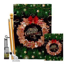 Angeleno Heritage Christmas Wreath Garden House Flags Kit Winter Santa Marry Xmas Present Reindeer Season Wintertime Snow Small Decorative Gift Yard Banner Made in USA 28 X 40