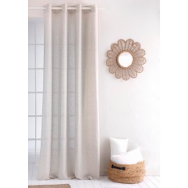 GAMUSI Translucent Linen Living Room Curtain with Eyelets, Curtain for Living Room Decoration, 150 x 270 cm, Linen Colour, 1 Sheet