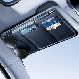 Tmengdao Car Visor Organizer, Premium Leather Sunglasses & Card Holder for Car, Registration/Insurance Slot, Credit Card Pockets, Automotive Interior Organizer for Car Sun Visor (Black Leather)