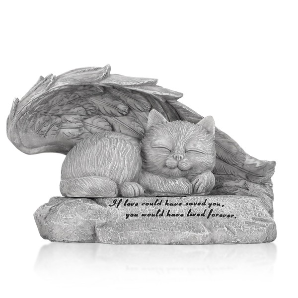 The7boX Pierre commémorative pour chat | Urnes d'animaux pour chat | Pierre commémorative conçue par la pierre funéraire de votre chat | Décoration funéraire chat dans ailes | 20 cm x 13 cm x 12 cm