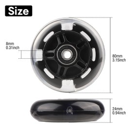 Wheelgoo 8pcs Inline Skate Wheels Led Light-Up Wheels 64/70/72/76/80mm w/Bushings 85-88A for Kids and Youth Beginners Children's Inline Skates Indoor/Outdoor Use (Black, 80mm)