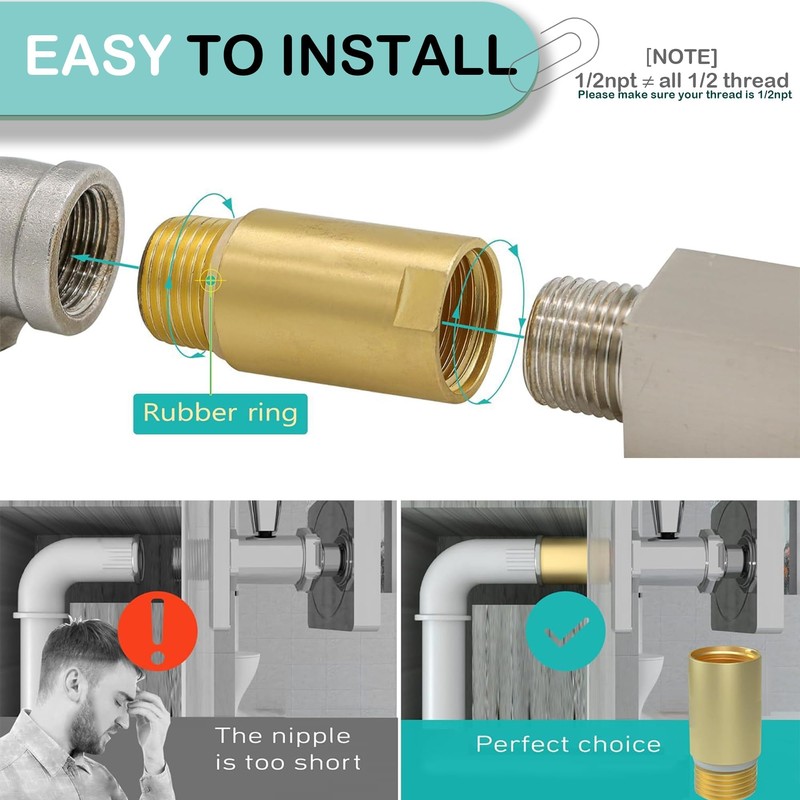 (2 pcs) Upgrade Brass Pipe Plumbing Adapter with Rubber O-ring,