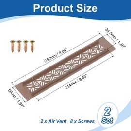 uxcell 2Pcs Aluminum Alloy Air Vents, 250 x 50mm / 9.8 x 2" Rectangle Louvered Ventilation Grille Cover with Mounting Screws for Door Cabinet Wardrobe, Brown