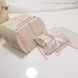 OHEETU 50Pcs Kraft Paper Wedding Favor Boxes Mini Candy Box with Gold Ribbon Jewelry Gift Packing Bridal Party Accessory(11x7CM)