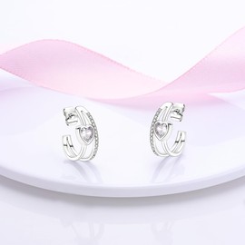 Hapour 925 Sterling Silver Post Stud Earrings for Women,Heart Earrings with Love Cubic Zirconia- Hypoallergenic Studs for Women Wedding Party Daily Prom