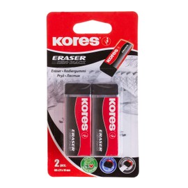 Kores - Black PVC Rubber Erasers - KE-20 Block Shape Erasers with Paper Sleeve - 60 x 21 x 10mm - School Supplies, Rubbers Erasers, Cute Stationary, Office Supplies - Pack of 2