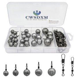 CWSDXM Fishing Weights Sinkers Fishing Worm Weights Assorted Set 50 Pcs, Bullet sinkerss,Cannonball & Pencil Drop Shot Weights, Removable Rubber Core Weights for Saltwater Freshwater Fishing