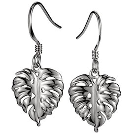 925 Sterling Silver Hawaiian Jewelry Monstera Earrings - Hook