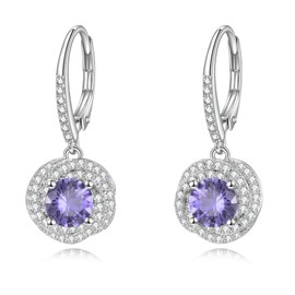 VONALA Leverback Earrings 925 Sterling Silver Dream Catcher/Larimar/Opal/Lapis/Turquoise Drop Earrings Jewellery Gift for Women (Amethyst)