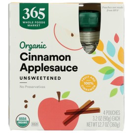 365 by Whole Foods Market, Organic Cinnamon Applesauce Pouches, Unsweetened, 3.2 Ounce (Pack of 4)