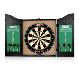 ONE80 All-in-One Dartgame Center with Self-Healing Sisal/Double-Sided Dartboard & Multifunctional Cabinet 6 Steeltip Darts and Mounting Kit Included (Vapro Bristle Board Cabinet Set Black)