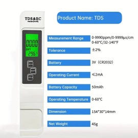 Unbranded Lightweight User Friendly Economical Compact 4-in-1 Water TDS Temperature Tester