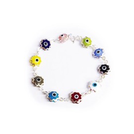 LuckyEye Evil Eye Turkish Sterling Silver Flower Charm Bracelet #9041 - Multi-Color