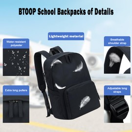 BTOOP Backpack for School Girls Teens Lightweight College Bookbag Casual Laptop Backpack for Women Water Resistant Black Backpacks(Black)