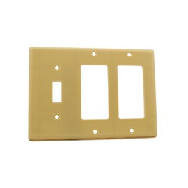 Leviton 3-Gang 1-Toggle 2-Decora/GFCI Device Combination Wallplate, Standard Size, Thermoset, Device Mount, 80431-I, Ivory