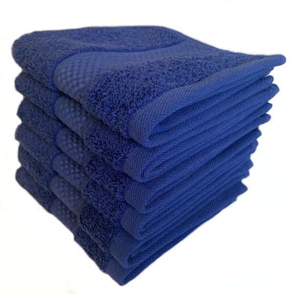 Sue Rossi Face Cloths Pack of 2 or 6, Organic Turkish Combed Cotton, 30cm x 30cm Wash Cloth Fingertip Flannel, Soft & Absorbent, 600gsm Thick Bathroom Towels Set (Navy Blue, 2)