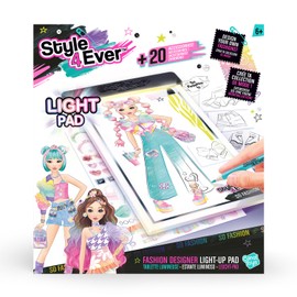 C Toys Light Board - Mode with Creative Set - LED Drawing Table with Pencils, Stencils and Stickers - Design Set Clothes with Accessories for Kids