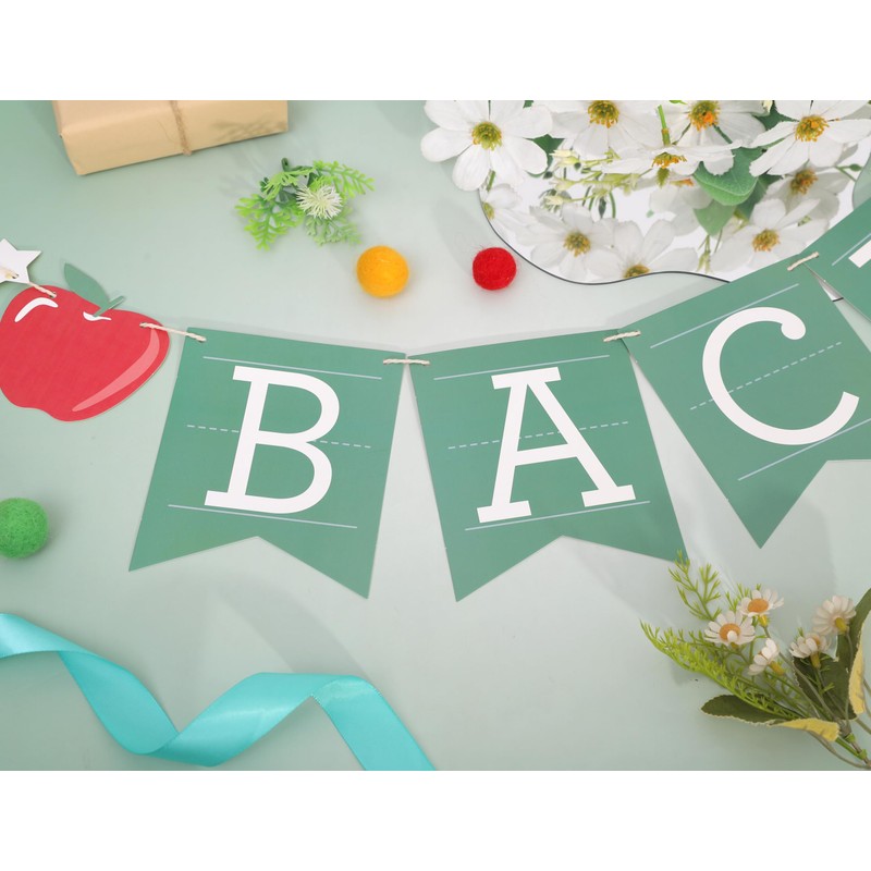 Back to School Banner, 80in Matte Vintage Green Classroom Welcome