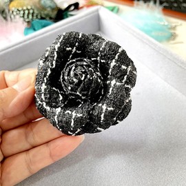 Classic Camellia Brooch Pin Fabric Handmade Flower Pin for Men Women (Black)