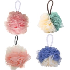 SEVENHEAD Bath Sponge Shower Loofahs, 4 Color, 50g/Piece, Mesh Pouf Bath Scrunchies Body Wash Puff(Set of 4)
