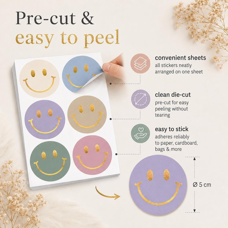 60 Pcs Gold Foil Happy Face Stickers, 2 inch Smiley