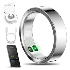 xiaobi Smart Ring with Call/Clock/Events Alerts, No APP Subscription, Body Temp/Heart Rate/Women's Health Tracker, 5ATM Waterproof Fitness Ring for Android & iOS (Silver,11#)