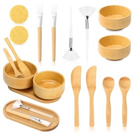 14pcs Bamboo Aesthetic Supplies 2pcs Face Mask Mixing Bowl Pan Brush Flat Facial Spatula Cream Spoon Skincare Tray Round Compressed Sponge / 14개 대나무 에스테틱 용품 2개 페이스 마스크 믹싱 볼 팬 브러시 플랫 페이셜 주걱 크림 스푼 스킨케어 트레이 라운드 압축 스펀지